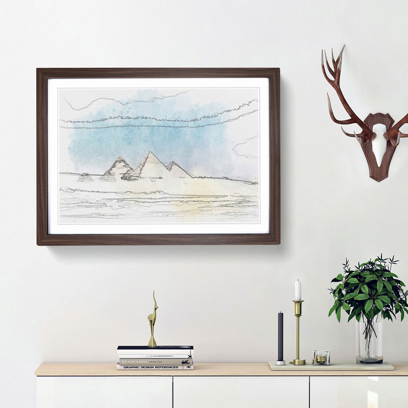 Giza Necropolis Pyramids in Egypt - Picture Frame Graphic Art Print, 27cm H x 36cm W x 2cm D, Walnut Framed