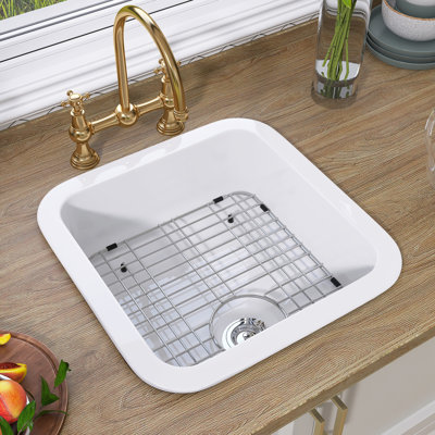 19 po L x 19 po W Blanc Évier de cuisine encastré à simple cuve en argile réfractaire avec crépine et grille d'évier
