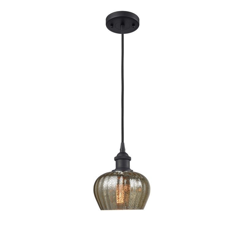 Luminaire suspendu en forme de cloche à 1 lumière Patrina, Mercurisé, Ampoule DEL 6 watts Vinage, Blanc et chrome poli