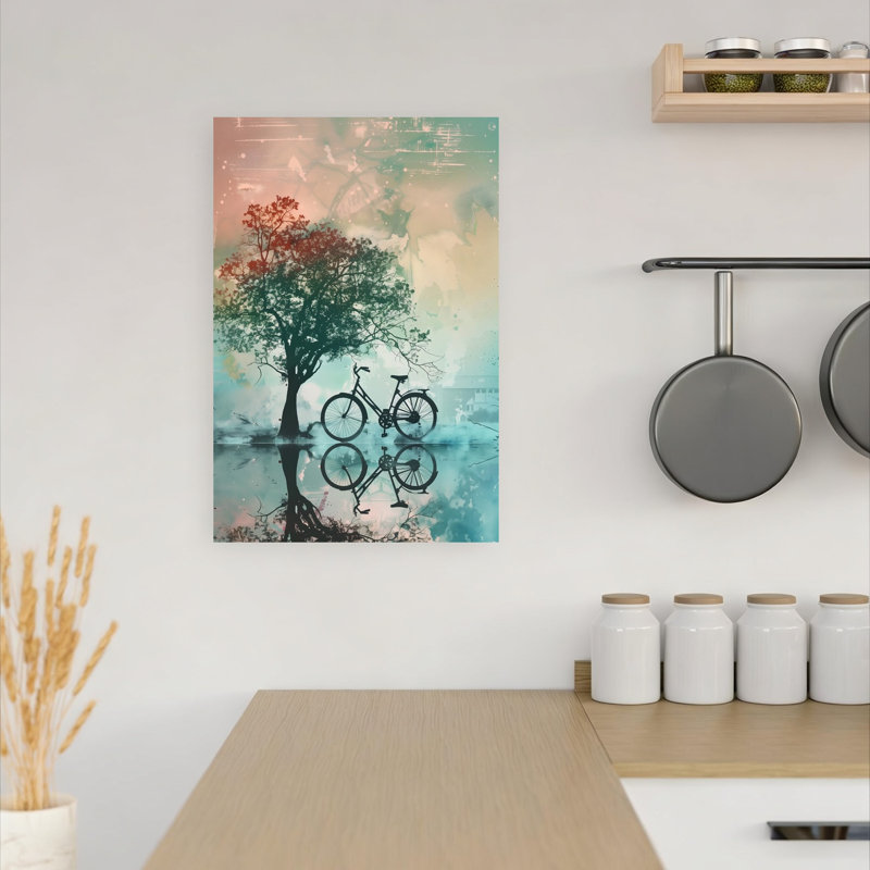 Reproduction d'art mural rétro, arbre abstrait contemporain, paysage rétro, 18" H x 12" W