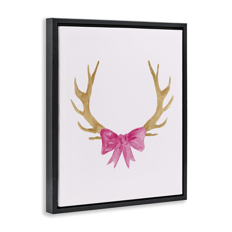 "Bow on Deer Antler", art mural sur toile flottante dorée par Lucille Price, Cadre flottant noir de jais, H 21 po x l 17 po