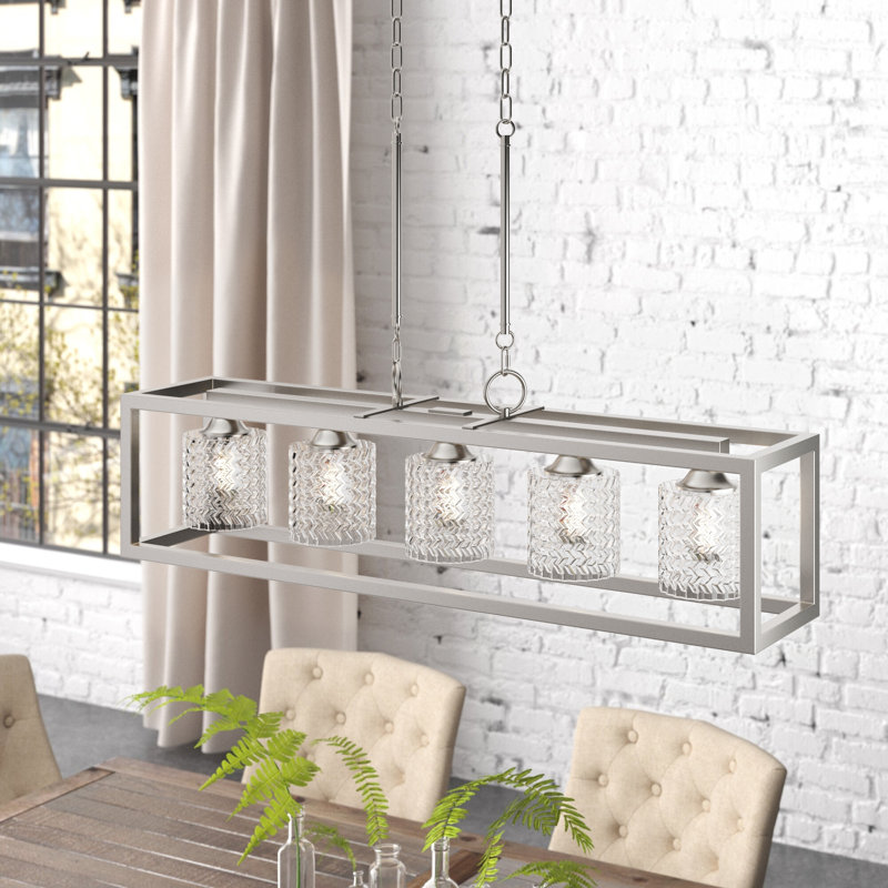 Lustre réglable pour îlot de cuisine à 5 lumières avec abat-jour en verre Elutheria