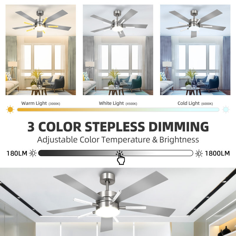 Ventilateur de plafond d'intérieur à 5 pales avec ensemble d'éclairage et télécommande Mercer41, Gris, Argent