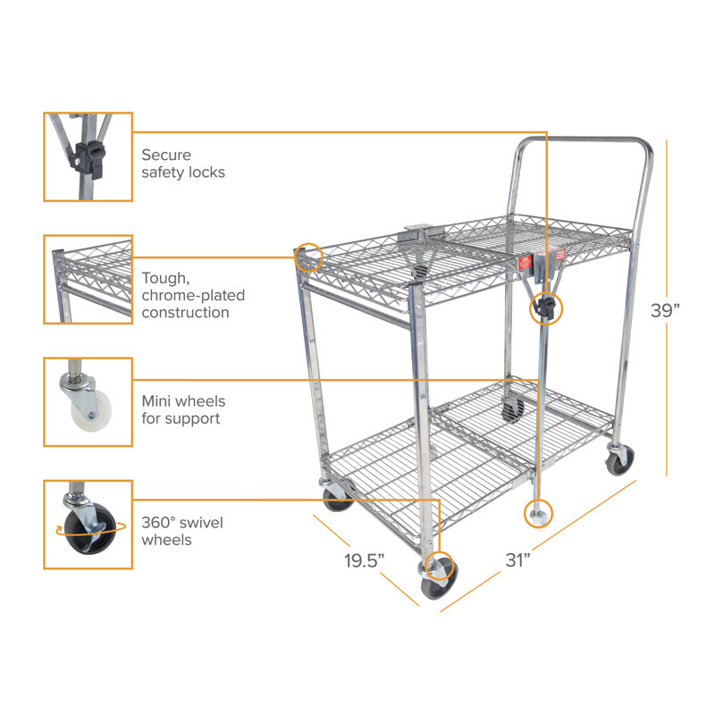 Utility Cart with Wheels, 46.2" H x 22" W x 46.2" D