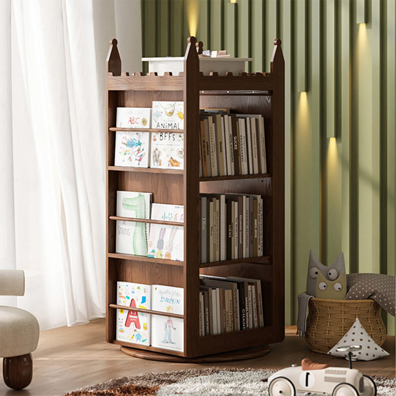 Bibliothèque rotative en bois massif Nut-Brown