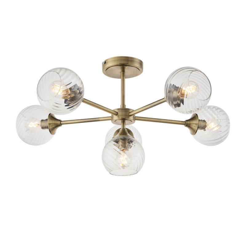 Londino Semi Flush Mount, Antique Brass/Clear Spiral Glass