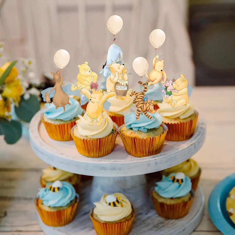 48 pièces de décorations de douche de bébé Winnie Cupcake Toppers Classic Pooh