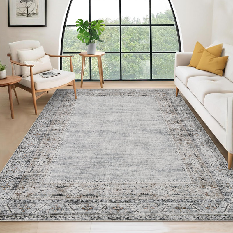Machine Washable Rug for Living Room, Non-Slip Non-Shedding Rug, Low Pile Traditional Border Carpet, Indoor Foldable Floor Covering for Nursery, Bedroom, Dining Room