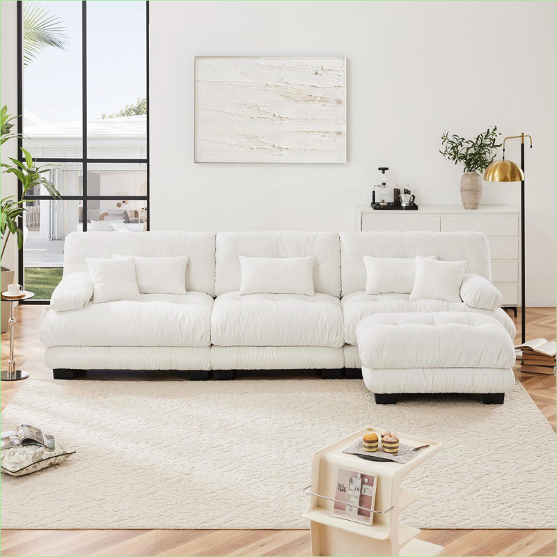 Canapés modulaires, canapé surdimensionné en L surdimensionné en forme de L, repose-pieds convertible pour le salon, moderne | chenille | blanc