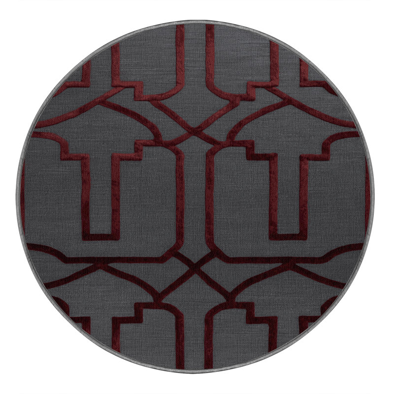 Machine Washable Trellis Gray Area Rug, Round 6'