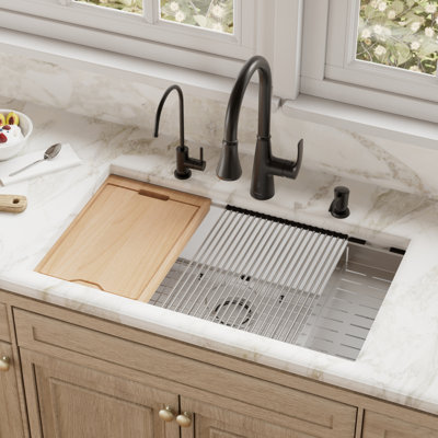 Karran Quartz 32-1/2'' X 19-1/4'' Single Bowl Undermount Workstation Kitchen Sink