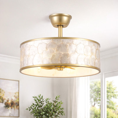 19.7" Capiz Shell Caged Ceiling Fan with Light Kit and Remote Control