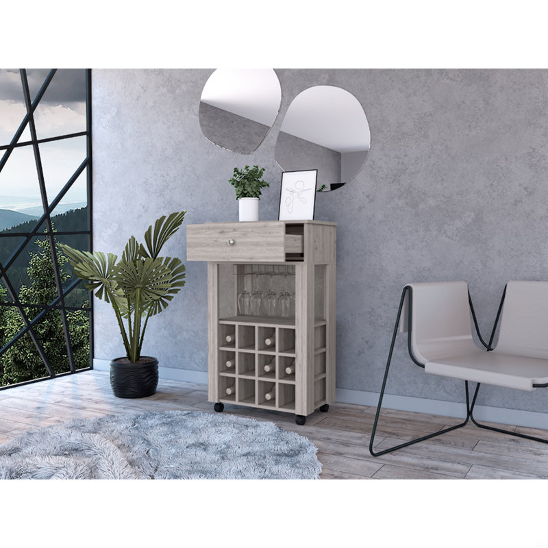 1-Drawer 12-Bottle Wine Cabinet, Gray