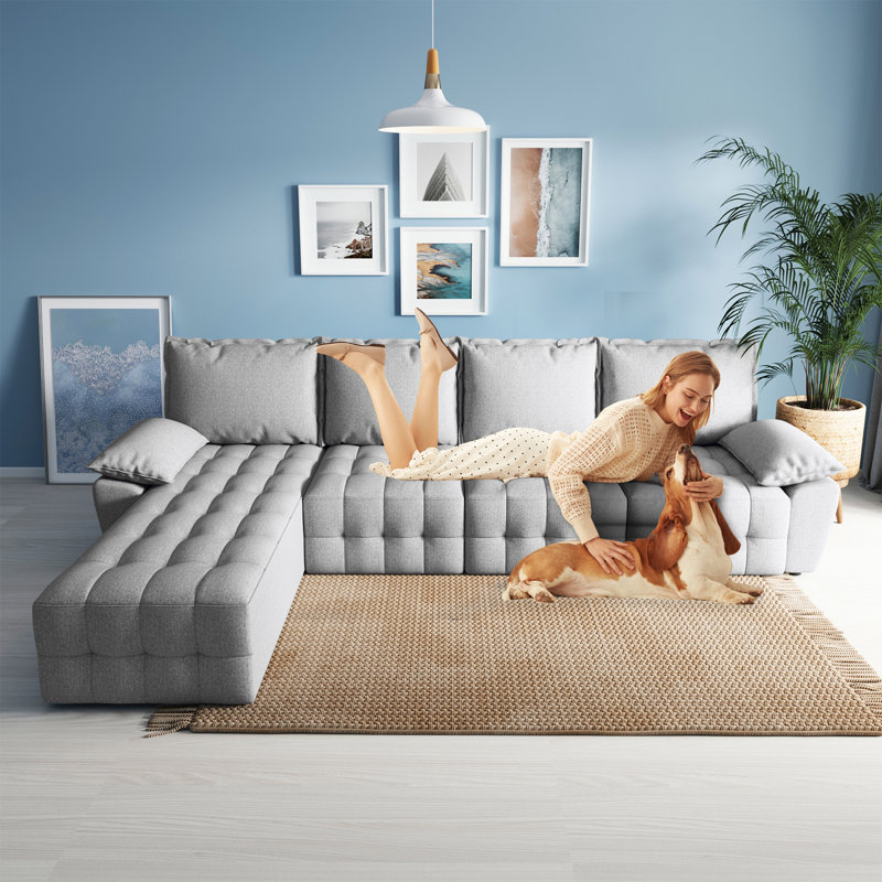 97 inch Modular Sectional Sofa Set, Extra Large L Shaped Couch with Reversible Chaise Modular Convertible Sectional Couch, Couches for Living Room Bedroom Lounge Office, Leather, Mustard Gold