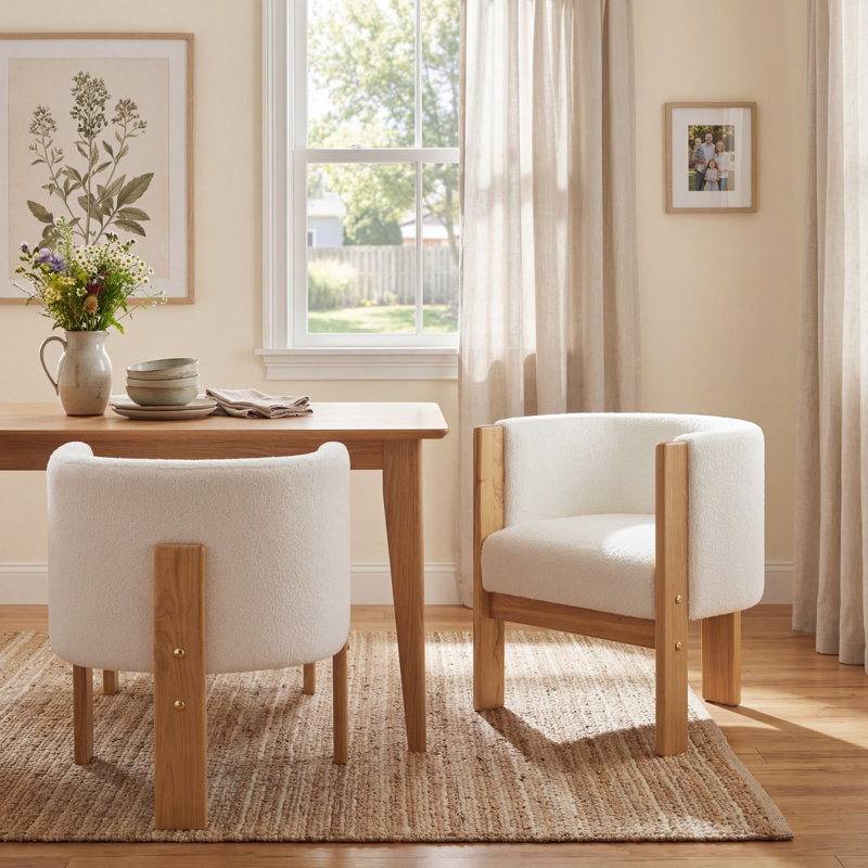 Chaises de salle à manger rembourrées modernes avec structure en bois d'hévéa et tissu bouclé
