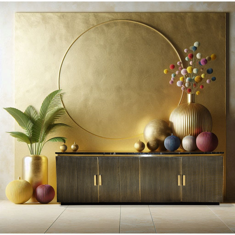  79in Large Brass Cabinet with Marble Top