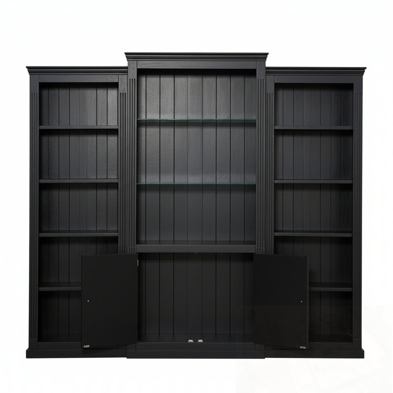 Yetta with LED Light, Glass Shelves and double doors, Noir