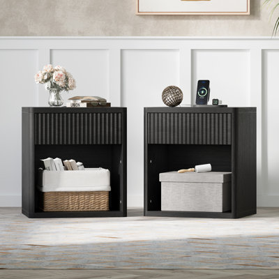 Valerica 1-Drawer Fluted Nightstand with Charging Station