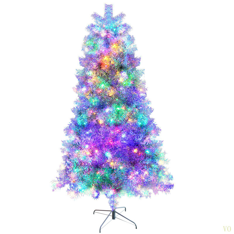 Arbre de Noël artificiel pré-éclairé 7,4 pi avec arbre en métal articulé avec support en métal, 1200 branches, 400 lumières DEL, 11 modes d'éclairage, arbre de décoration des Fêtes pour l'intérieur et l'extérieur