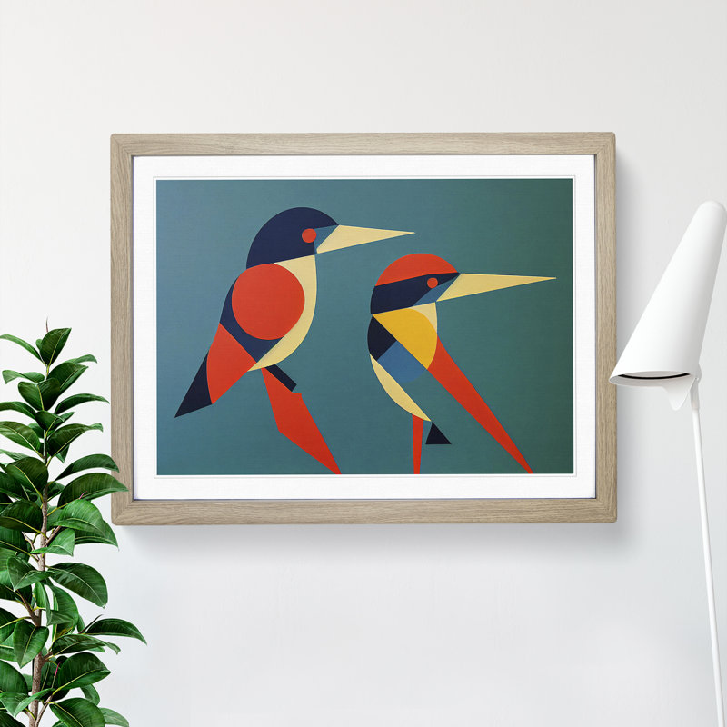 Kingfisher Bird Abstract Vol.1 - Framed Print, 34cm H x 46cm W x 2cm D, Oak