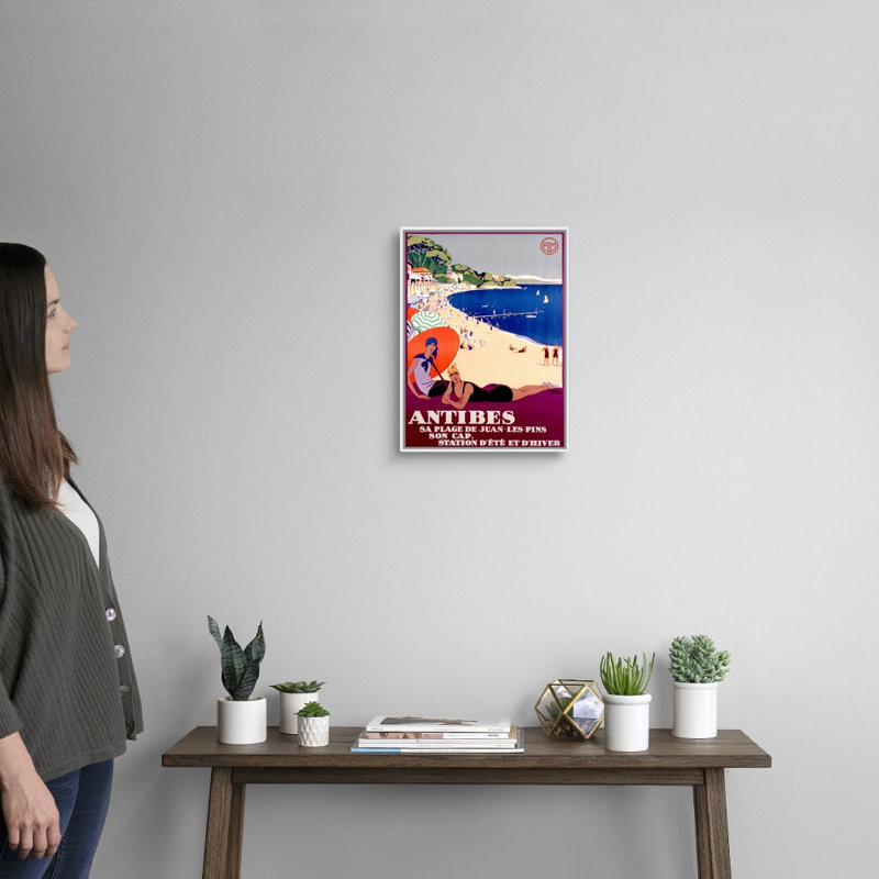 «Antibes, Sa Plage de Juan Les Pins», affiche rétro, par Roger Broders, reproduction d'art sur toile tendue par Roger Broders
