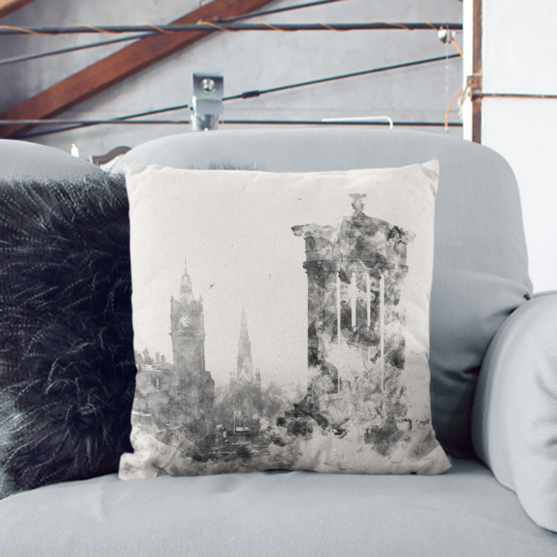 View of Edinburgh Skyline Cushion with Filling, White, 55cm H x 55cm W x 20cm D