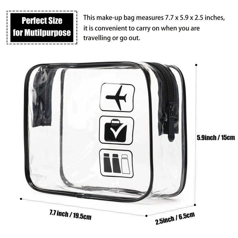 Ensemble de 3 sacs de toilette transparents, sac de maquillage de voyage de la taille d'un quart, sac de transport conforme à la compagnie aérienne