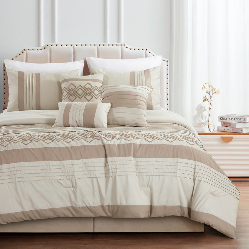 Taupe Queen Geometric Chenille Embroidery Comforter Set