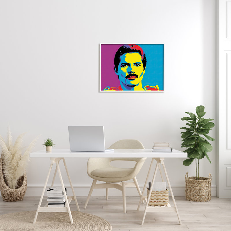 Freddie Mercury Pop Style On Wood par Birch & Ink Print, Giclée encadrée blanc bord de mer, H 24 po x l 30 po x P 1,5 po