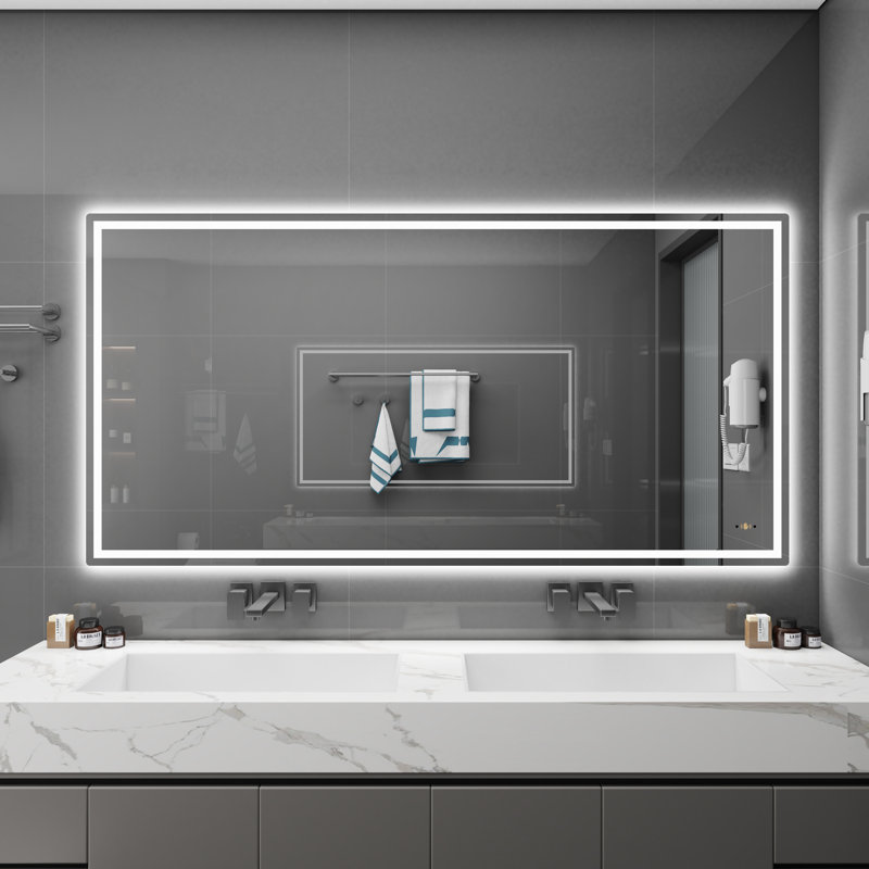 Miroir de salle de bain sans contact à DEL avec capteur de geste d'éclairage à éclairage frontal et rétroéclairé 3 couleurs Johnine