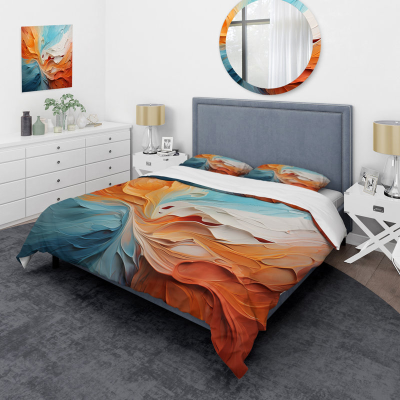 Ensemble de housse de couette en microfibre / polyester Teal Orange Bold Abstract