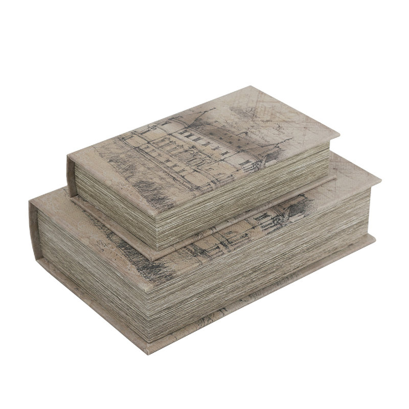 Boîtes à livres décoratives avec motifs de croquis architecturaux - ensemble de 2 - multicolore