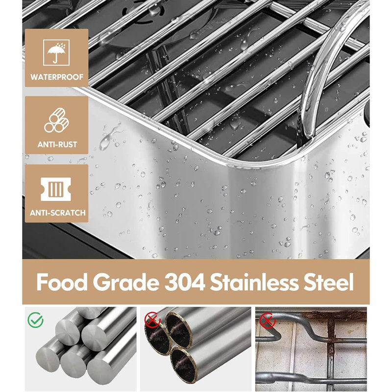 Large Stainless Steel 2-Tier Dish Drying Rack with Utensil Holder
