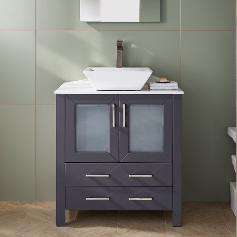 30" Modern Free-Standing Gray Single Bathroom Vanity, Stainless Steel