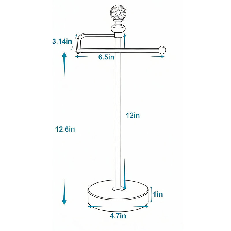 Porte-serviettes lourd avec accents boule de cristal et finition bronze huilé pour la salle de bain et la cuisine