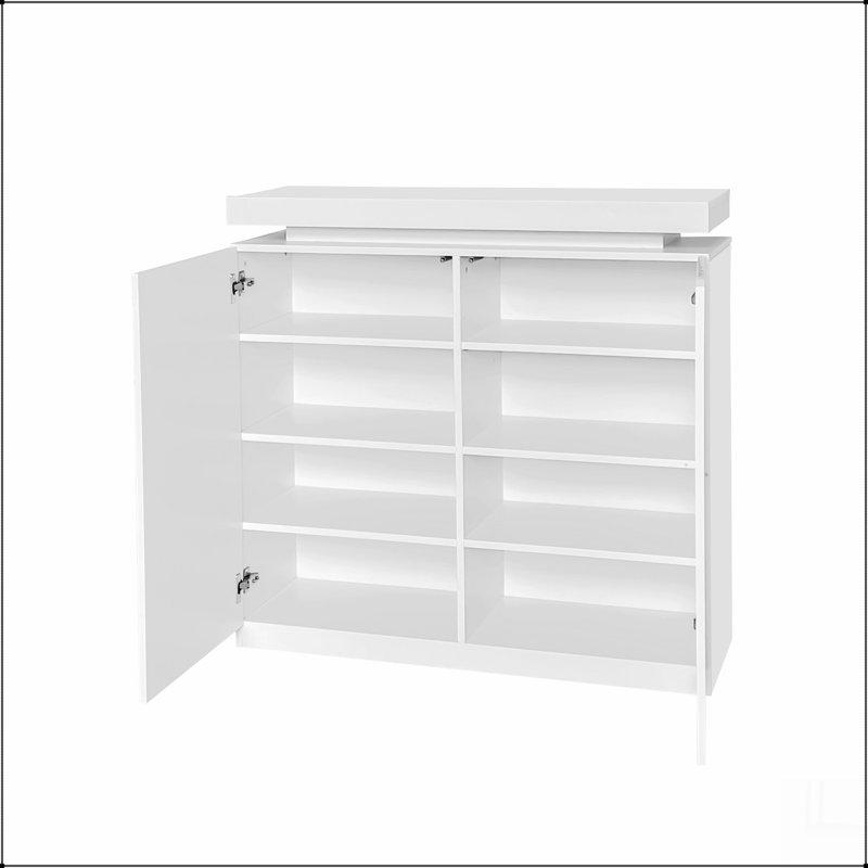 Large Spaces Shoe Cabinet High Glossy White Color with Led Light have moveable Shelves