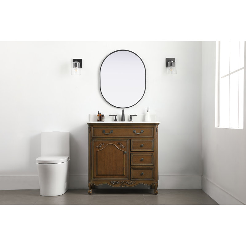 Angelique 36'' Single Bathroom Vanity with Top, Pure White, Dark Oak