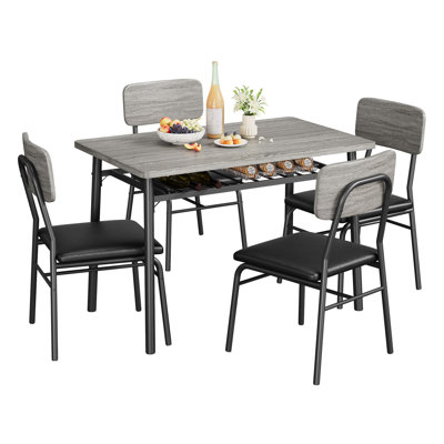 5-Piece Square Dining Set for 4, Modern Kitchen Table with Storage Rack and Upholstered Chairs, Space-Saving Design