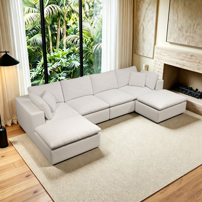 Grand canapé modulaire beige 108,3 po, canapé convertible 3 places convertible, sans assemblage requis et livraison en boîte, tissu en chenille moelleux avec coussins, minimaliste moderne en blanc