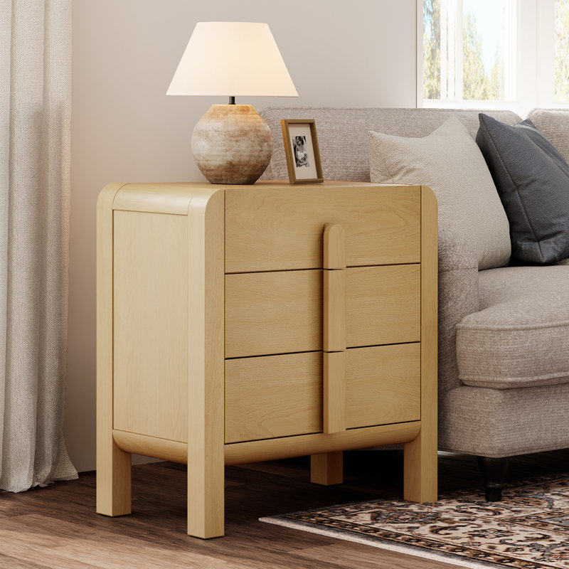 Grande table de bout Adora de 31,5 po avec rangement et profil incurvé, table de chevet moderne en bois de style Mid-Century avec tiroir pour chambre à coucher, salon, bureau