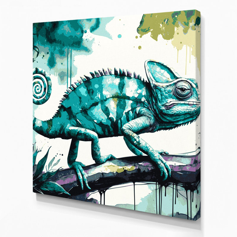 Faune, caméléon, art mural sur toile vert, H 12 po x l 12 po