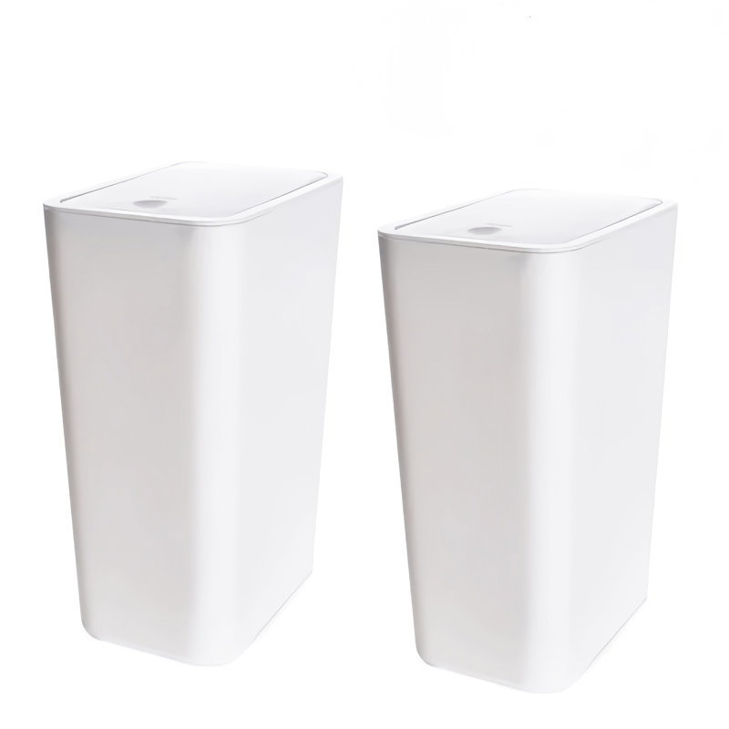White Plastic 2.6 Gallon Bathroom Trash Can with Press Top Lid
