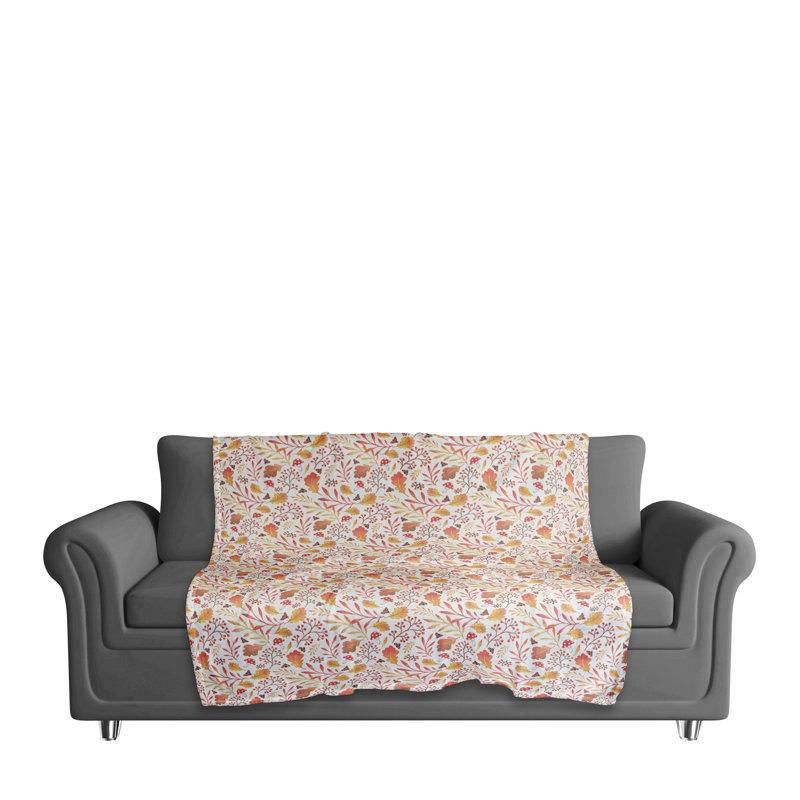 Hand Woven Throw Blanket, Orange, Floral