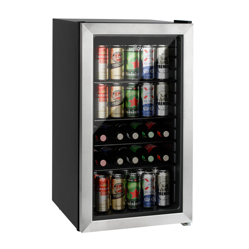 Willow WBC98SS 98L Freestanding Undercounter Beverage Cooler with Triple Glazed Glass Door, Adjustable Thermostat, 2 Years Manufacturer's Guarantee– Black