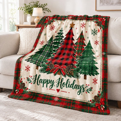 Couverture de Noël à carreaux Buffalo (1 pièce) – Motif festif ; Douce et chaude, idéale pour le sofa, décoration hivernale parfaite, disponible en plusieurs tailles, lavable à la machine, un cadeau idéal pour vos proches. Articles de literie et de sofa