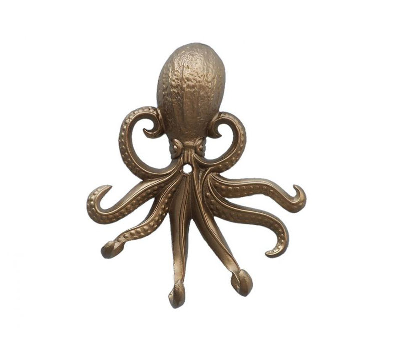 Crochet mural octopus Keven, Laiton antique