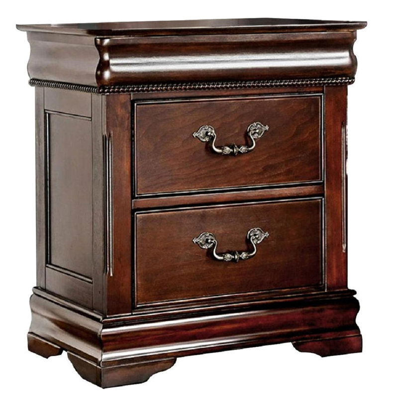 Table de chevet de chambre à coucher: Bois massif cerisier avec plateau caché et table de chevet traditionnelle à 2 tiroirs doublée de feutre