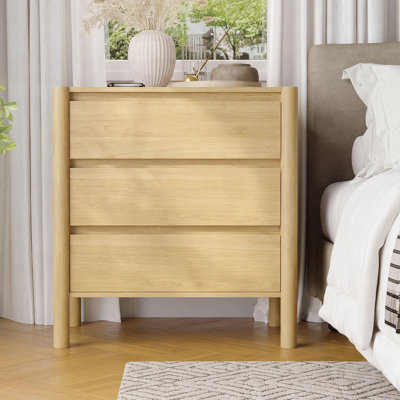 Table de chevet en chêne avec 3 tiroirs, table de bout avec pieds en bois massif pour le salon, chambre à coucher (ensemble de 2)