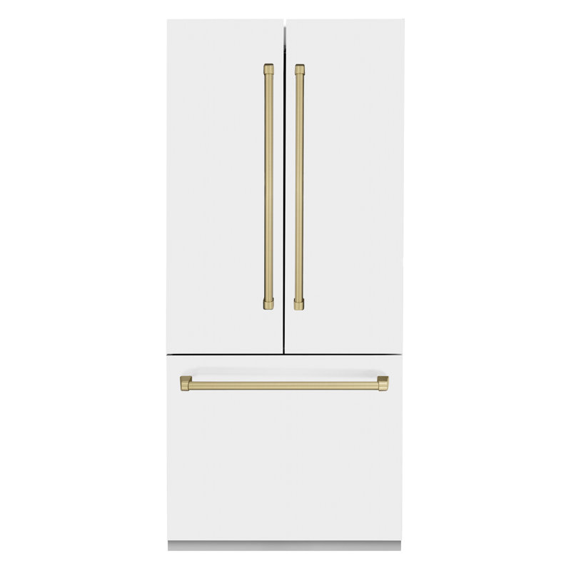 ZLINE Autograph Edition 36 in. 19.6 cu. ft. French Door Built-In Bottom Freezer Refrigerator with Water Dispenser and Ice Maker in White Matte