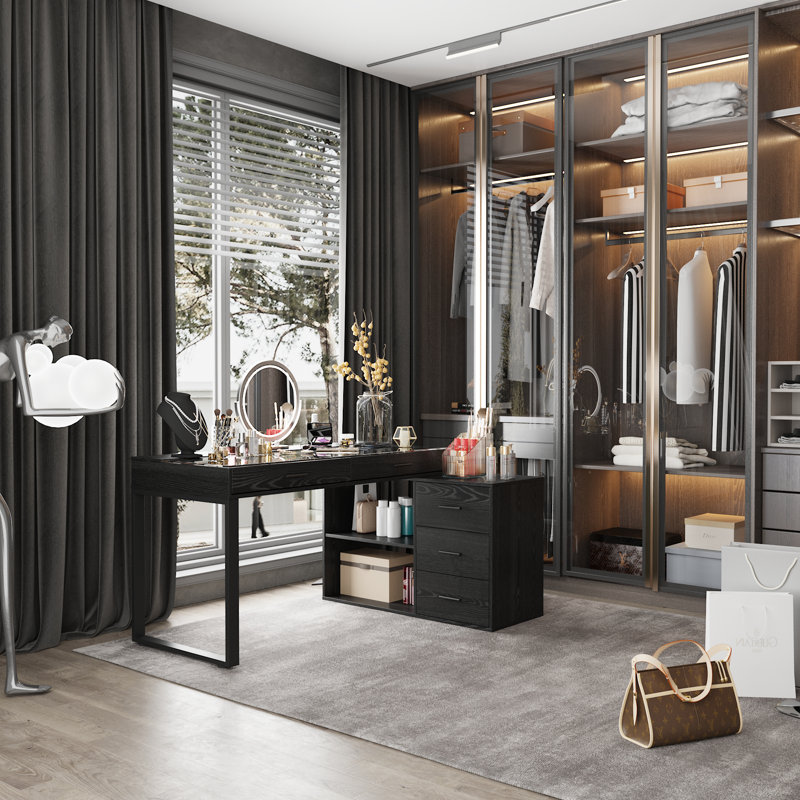 Makeup Vanity Table With Extendable Side Cabinet